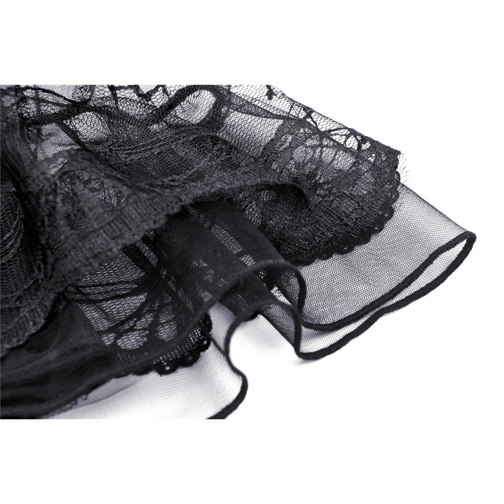 Dark in Love Melisandre Embroidered Velvet Mesh Goth Skirt in Black - DevilGothic DevilGothic