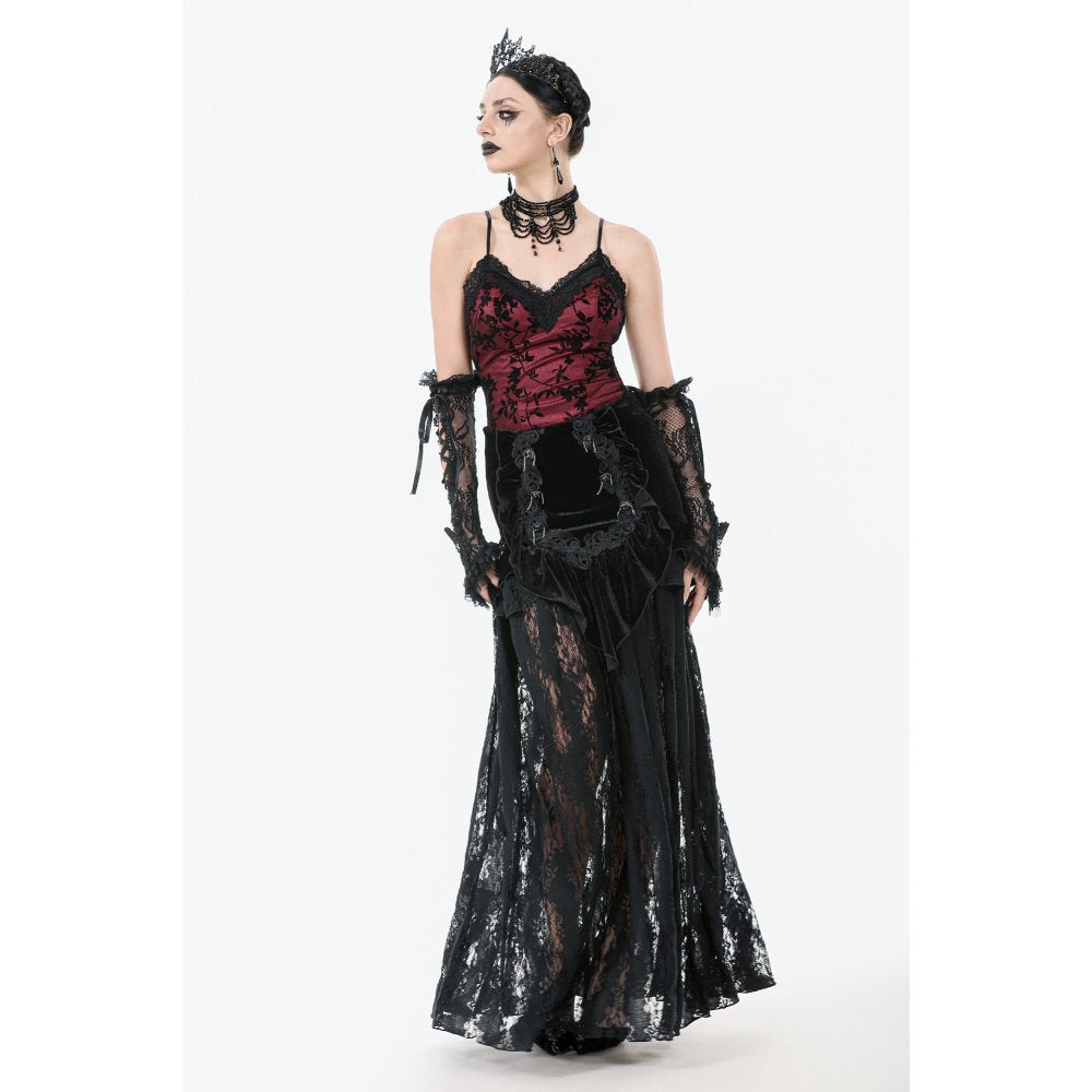 Dark in Love Althea Lace-Trimmed Velvet Goth Camisole in Burgundy - DevilGothic DevilGothic