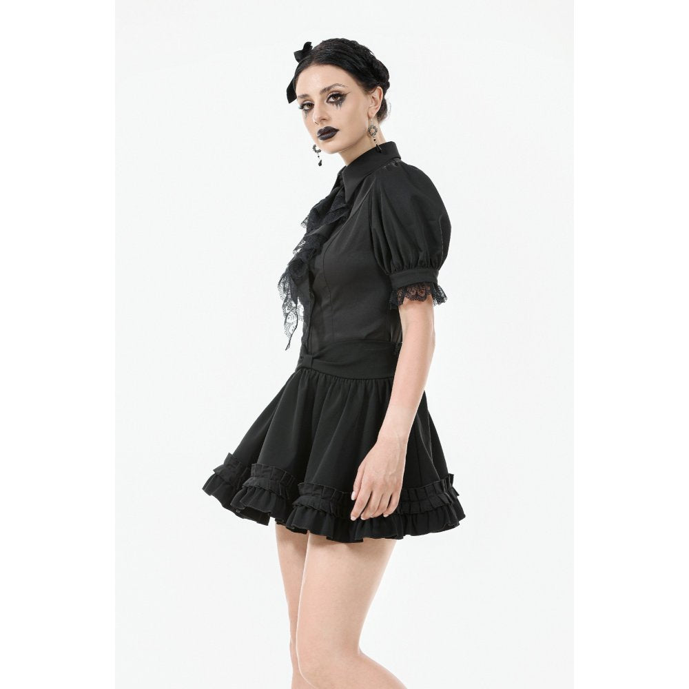 Dark in Love Lolita-Inspired Ruffled Mini Skirt in Black - DevilGothic DevilGothic