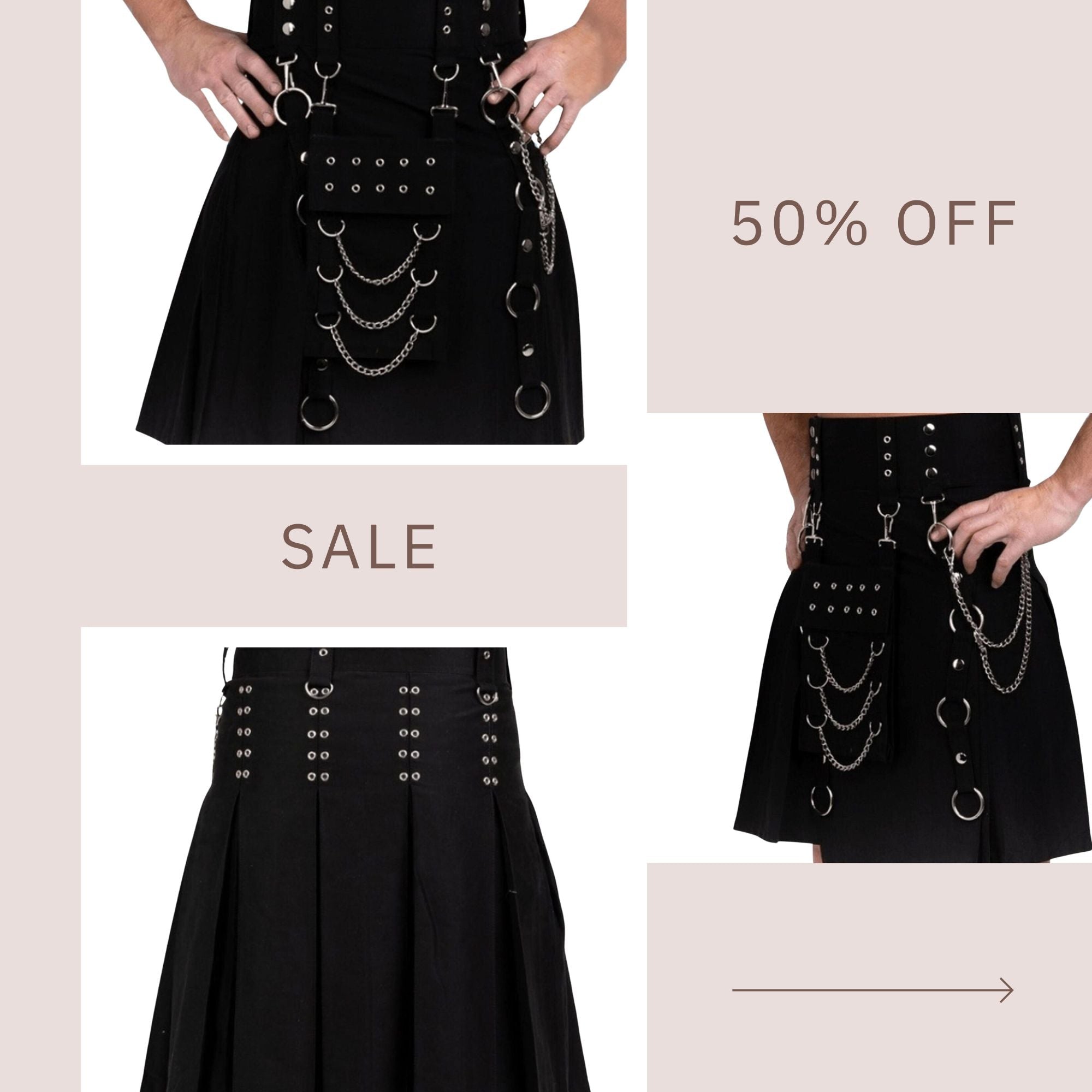 Black Modern Utility Kilt Scottish Gothic Wedding kilts for men's Fashion Kilt