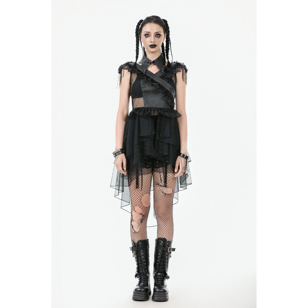 Dark in Love Seraphina Tiered Mesh & Ruffle Goth Layer Dress - DevilGothic DevilGothic