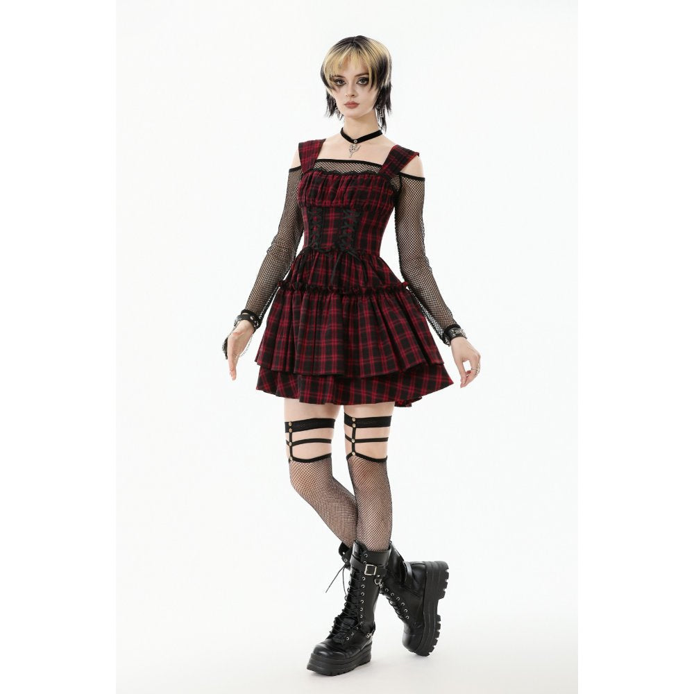 Dark in Love Morrigan Tartan Lace-Up Dress - DevilGothic DevilGothic