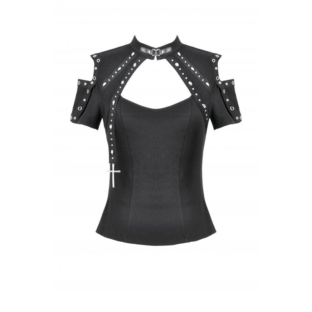 Dark in Love Seraphine Lace Off-Shoulder Goth Top in Black - DevilGothic DevilGothic