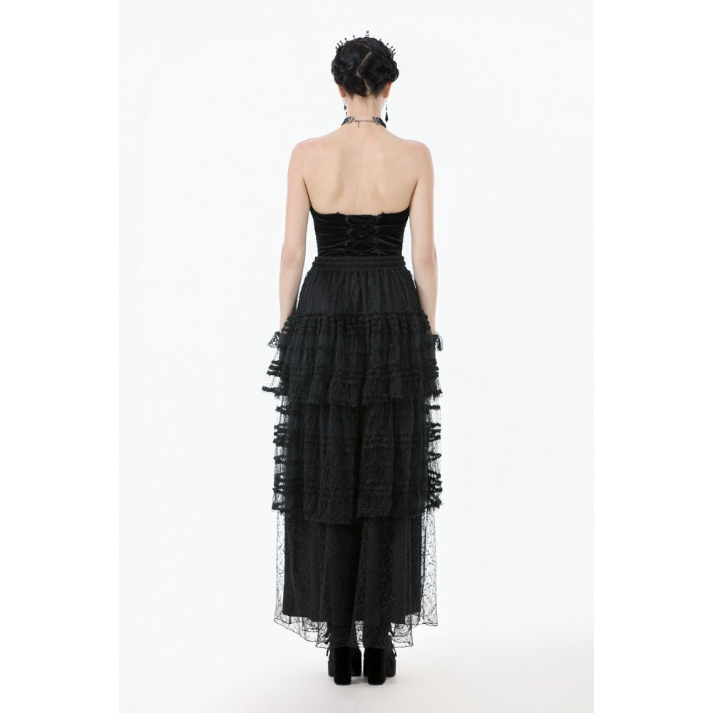 Dark in Love Morticia Gothic Velvet & Lace Skirt in Black - DevilGothic DevilGothic