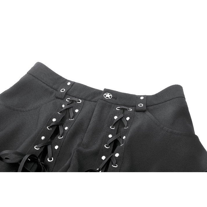 Dark in Love Lace-Up Layered Goth Convertible Flare Trousers or Shorts - DevilGothic DevilGothic