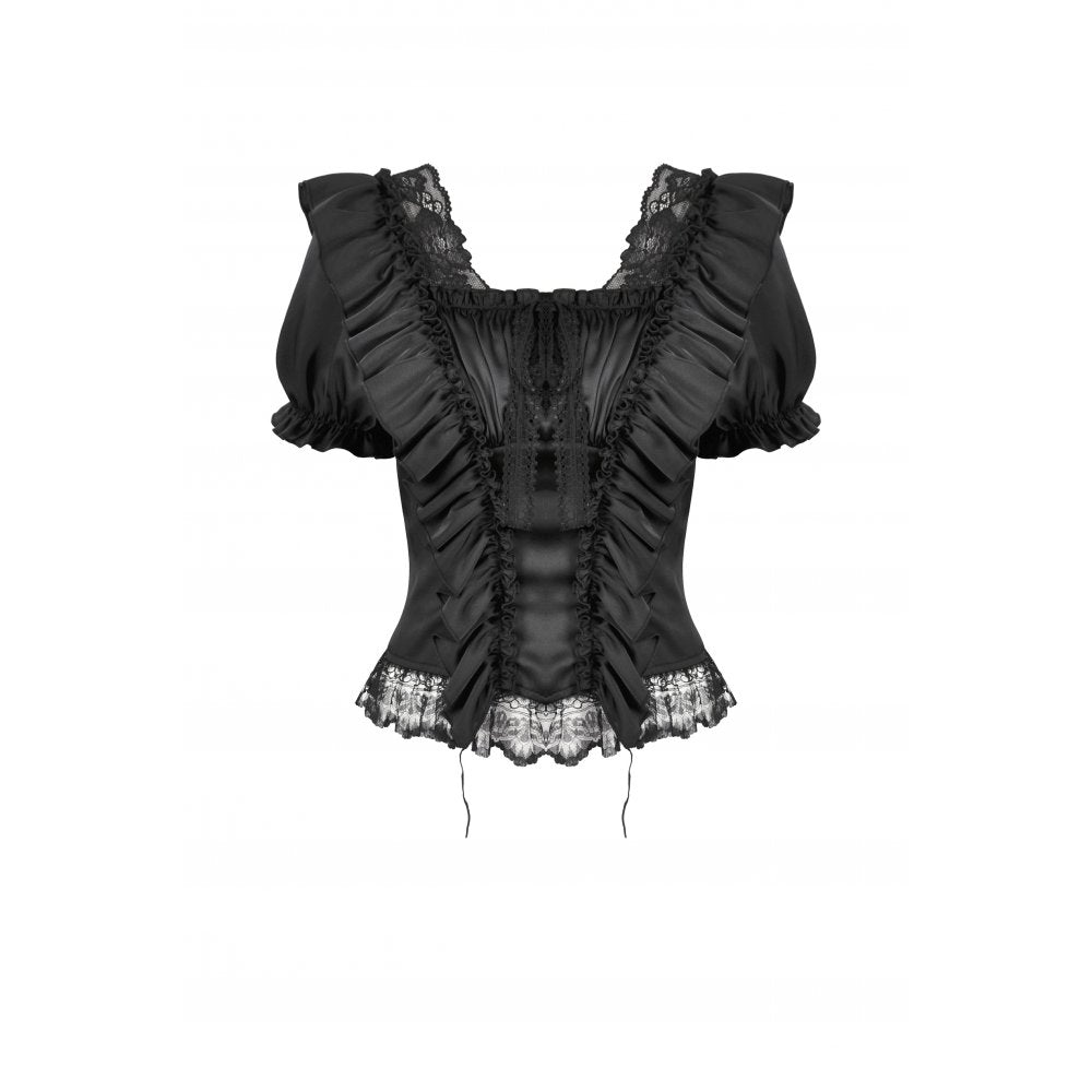 Dark in Love Seraphina Ruched Puff Sleeve Corset Top in Black - DevilGothic DevilGothic