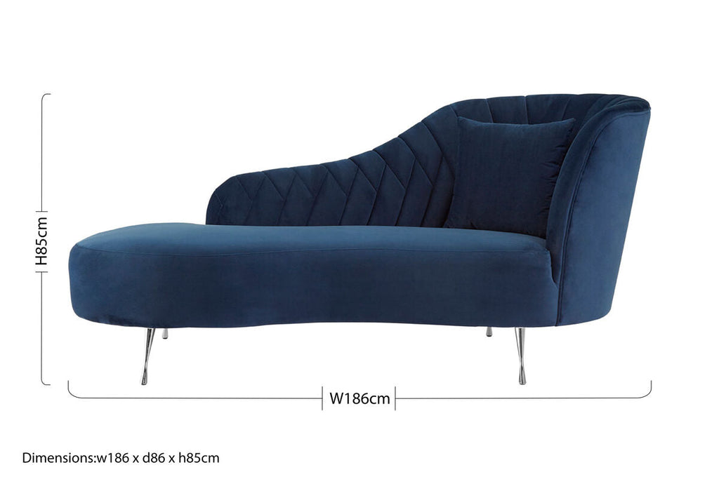 Dark Blue Velvet Right Hand Chaise Longue | Rene