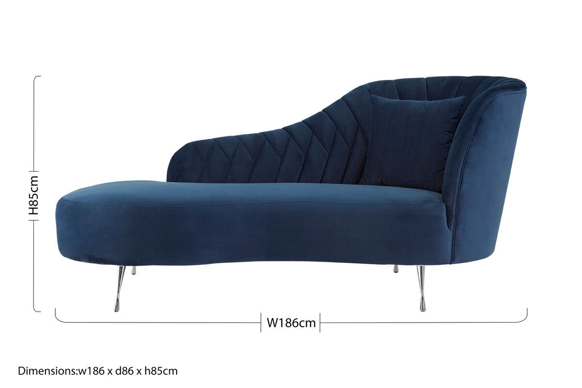 Dark Blue Velvet Right Hand Chaise Longue | Rene