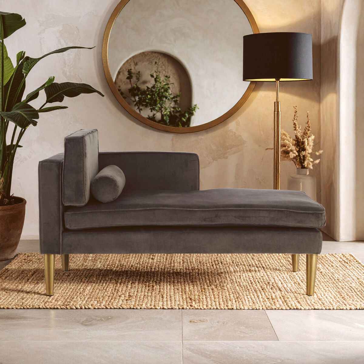 Grey Velvet Left Hand Chaise Longue | Louxor