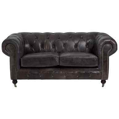 2 Seater Dark Grey Brown Leather Chesterfield Sofa | Victor