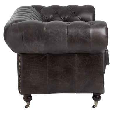 2 Seater Dark Grey Brown Leather Chesterfield Sofa | Victor
