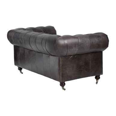 2 Seater Dark Grey Brown Leather Chesterfield Sofa | Victor