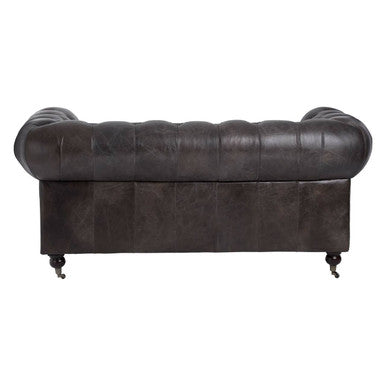 2 Seater Dark Grey Brown Leather Chesterfield Sofa | Victor