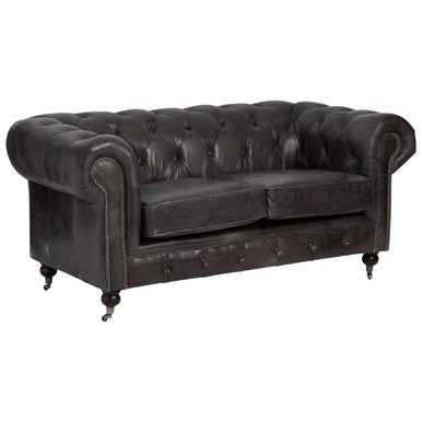 2 Seater Dark Grey Brown Leather Chesterfield Sofa | Victor