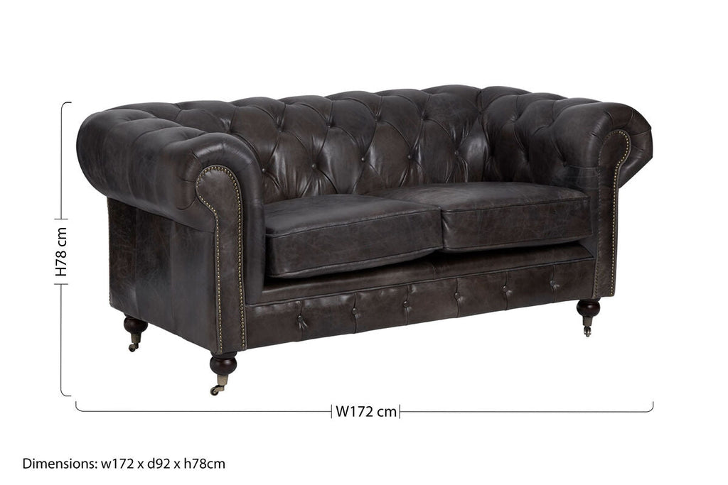 2 Seater Dark Grey Brown Leather Chesterfield Sofa | Victor