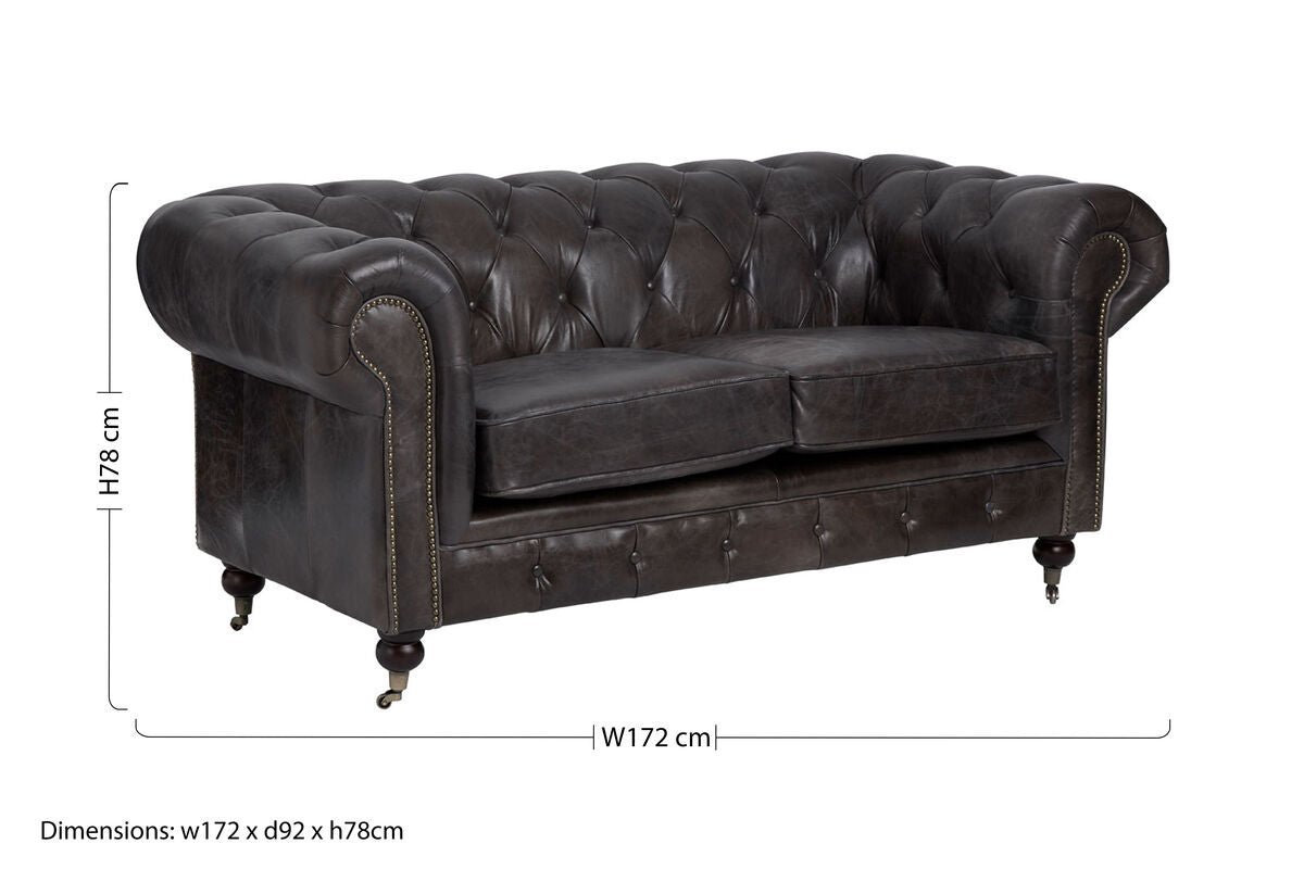 2 Seater Dark Grey Brown Leather Chesterfield Sofa | Victor
