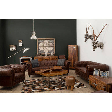 2 Seater Dark Grey Brown Leather Chesterfield Sofa | Victor
