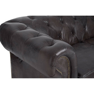 2 Seater Dark Grey Brown Leather Chesterfield Sofa | Victor