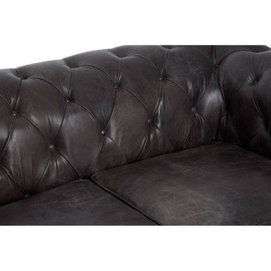 2 Seater Dark Grey Brown Leather Chesterfield Sofa | Victor