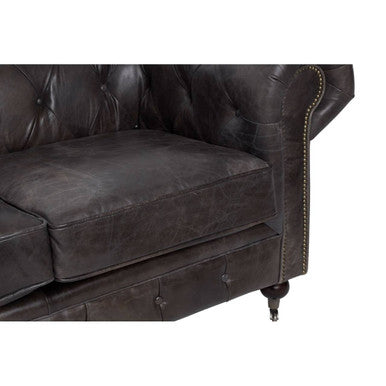2 Seater Dark Grey Brown Leather Chesterfield Sofa | Victor
