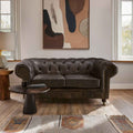 2 Seater Dark Grey Brown Leather Chesterfield Sofa | Victor