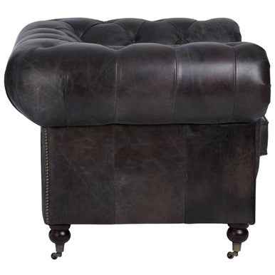 Victor Dark Grey Brown Leather Chesterfield Chair with Walnut Wood Legs
