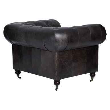 Victor Dark Grey Brown Leather Chesterfield Chair with Walnut Wood Legs