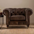 Victor Dark Grey Brown Leather Chesterfield Chair with Walnut Wood Legs