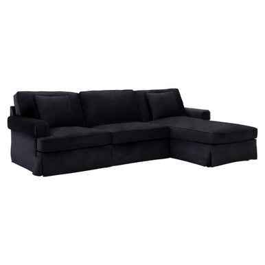 3 Seater Black Velvet Right Chaise Sofa | Ralph