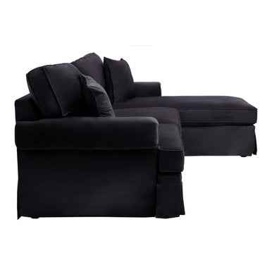 3 Seater Black Velvet Right Chaise Sofa | Ralph