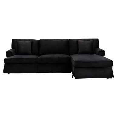 3 Seater Black Velvet Right Chaise Sofa | Ralph