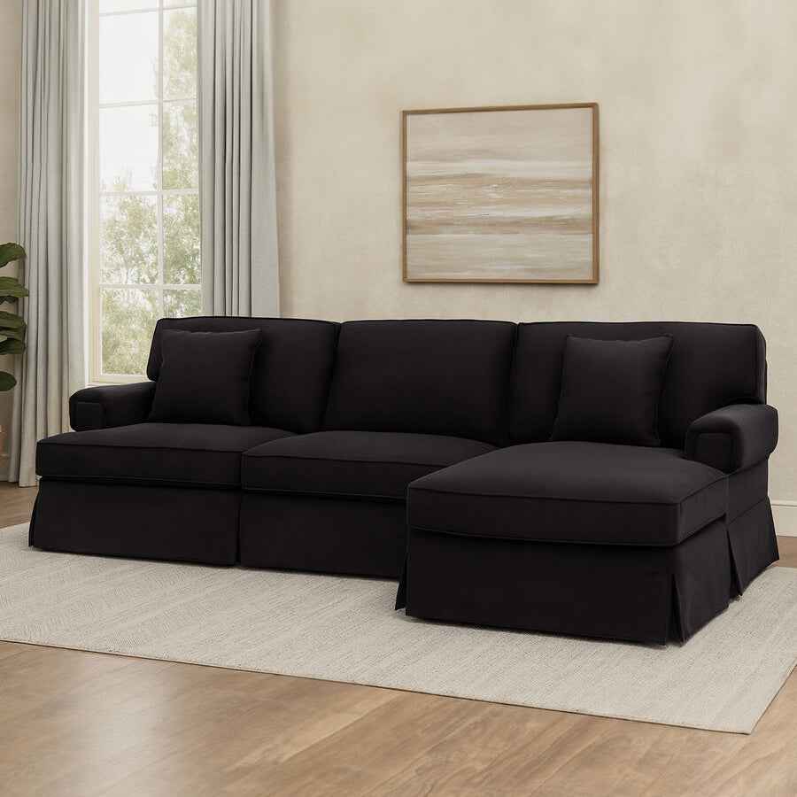 3 Seater Black Velvet Right Chaise Sofa | Ralph