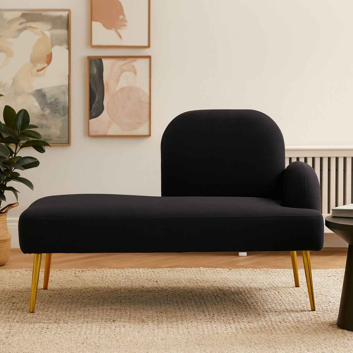 Heather Black Linen Effect Right Hand Chaise Longue