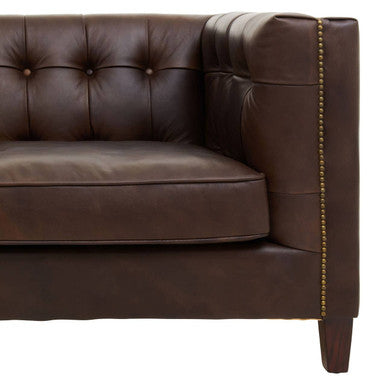 3 Seater Modern Chesterfield Dark Brown Leather Sofa | King