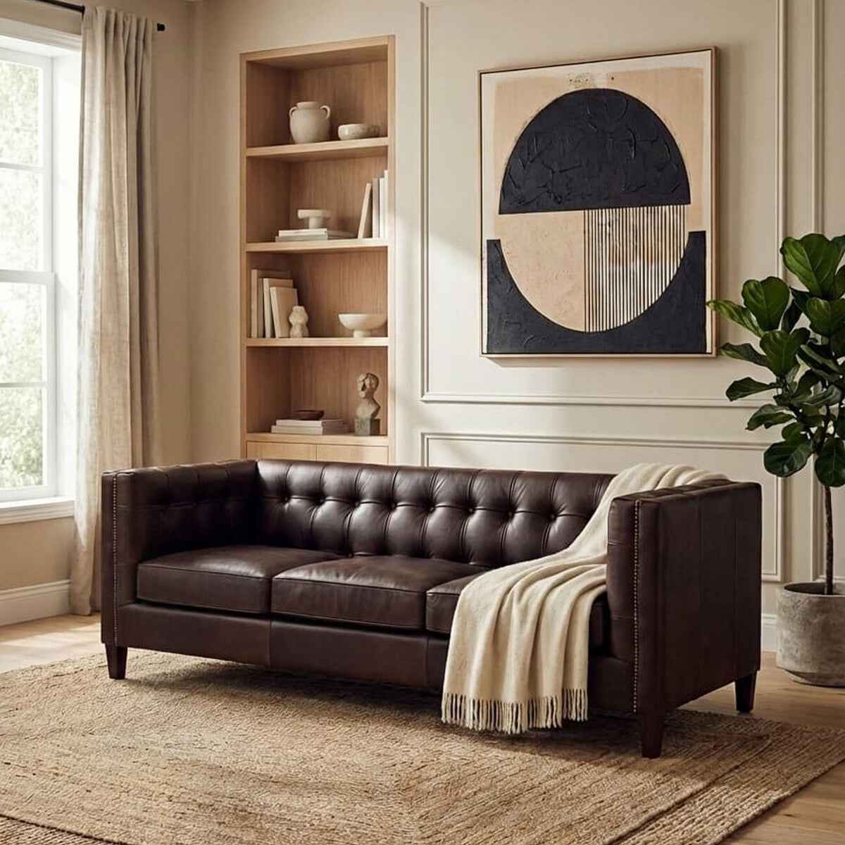 3 Seater Modern Chesterfield Dark Brown Leather Sofa | King