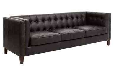 3 Seater Modern Chesterfield Black Leather Sofa | King