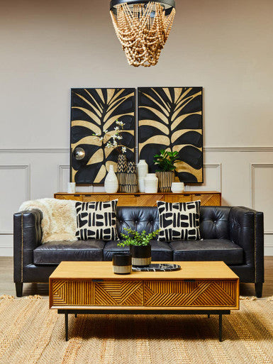 3 Seater Modern Chesterfield Black Leather Sofa | King