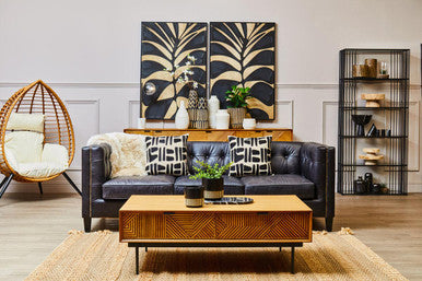 3 Seater Modern Chesterfield Black Leather Sofa | King