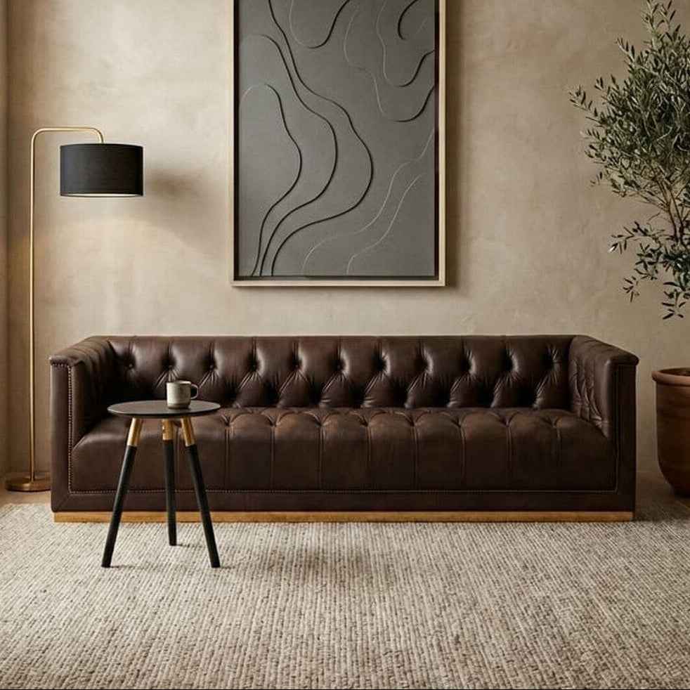 3 Seater Modern Chesterfield Dark Brown Leather Sofa | King