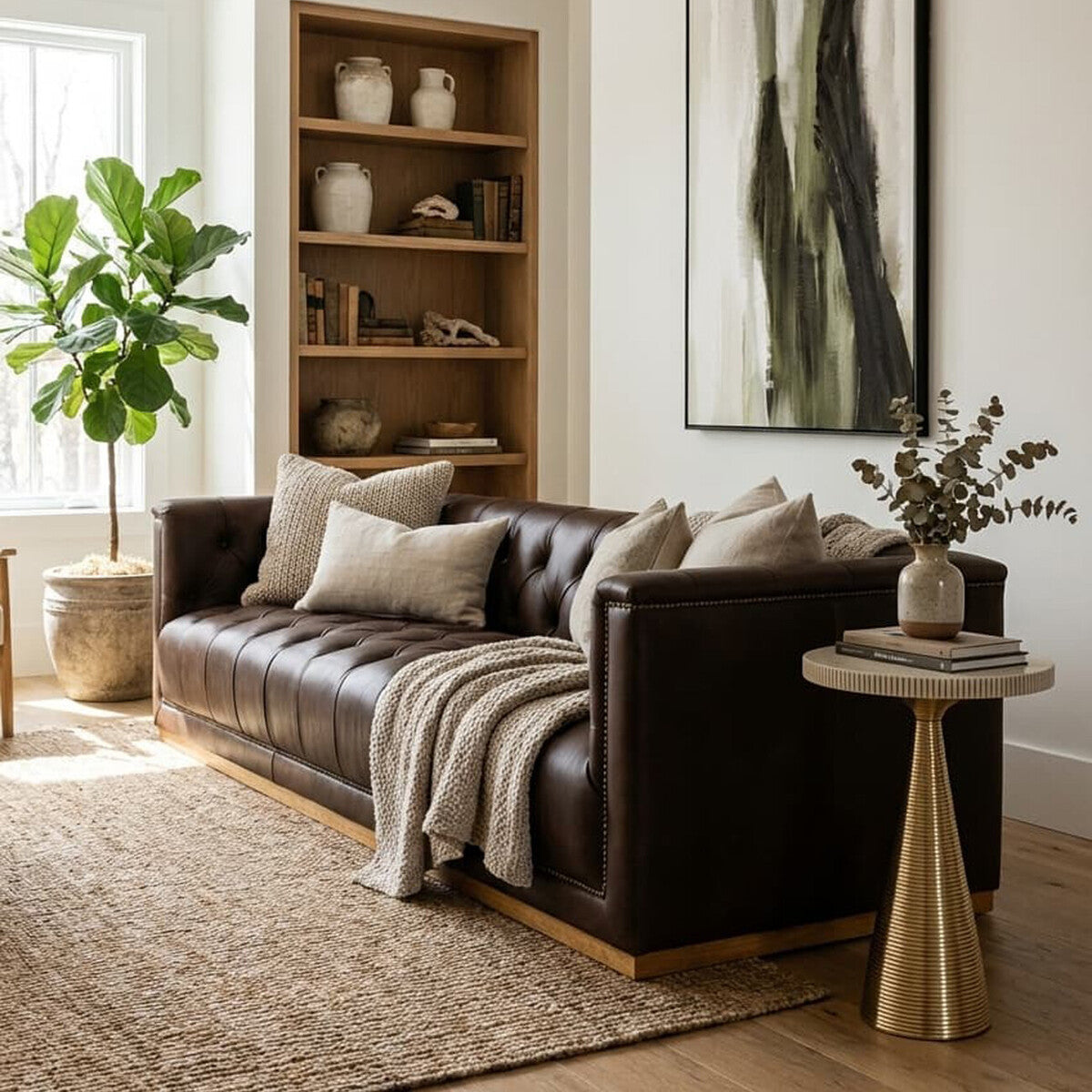 3 Seater Modern Chesterfield Dark Brown Leather Sofa | King