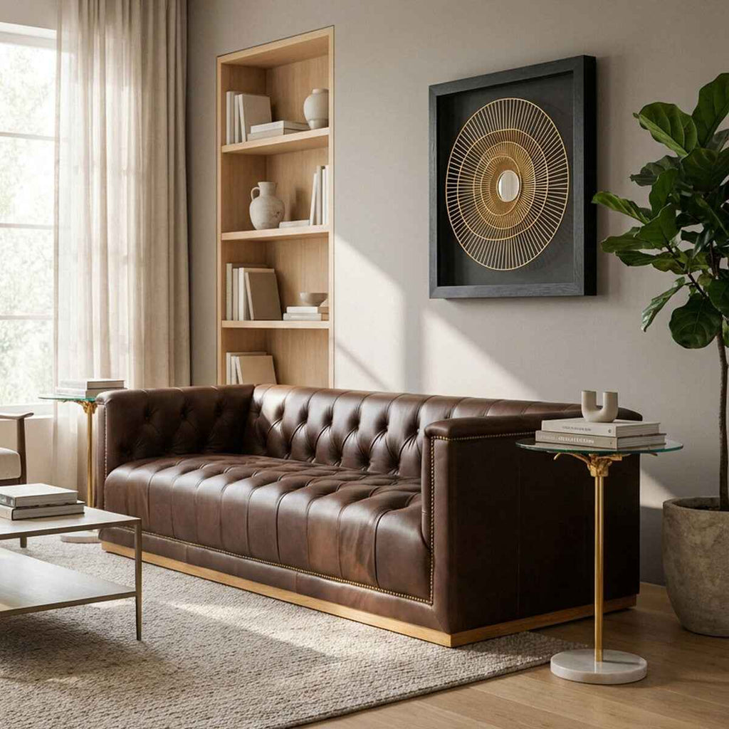3 Seater Modern Chesterfield Dark Brown Leather Sofa | King