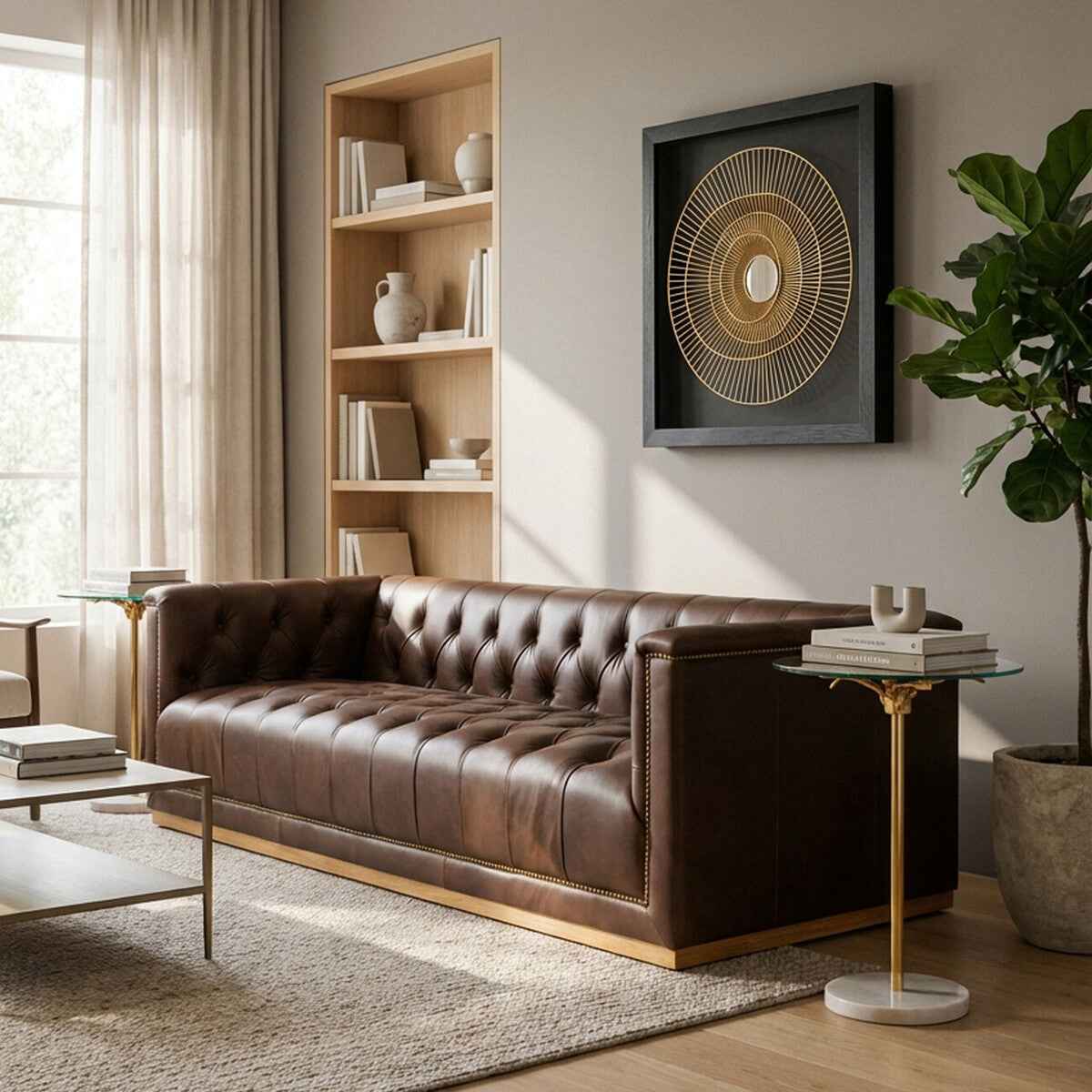 3 Seater Modern Chesterfield Dark Brown Leather Sofa | King