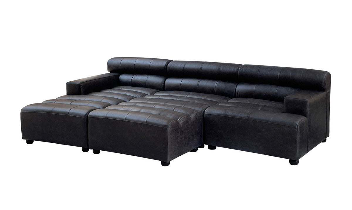 Antique Black Left Arm Leather Modular Chaise Sofa | King