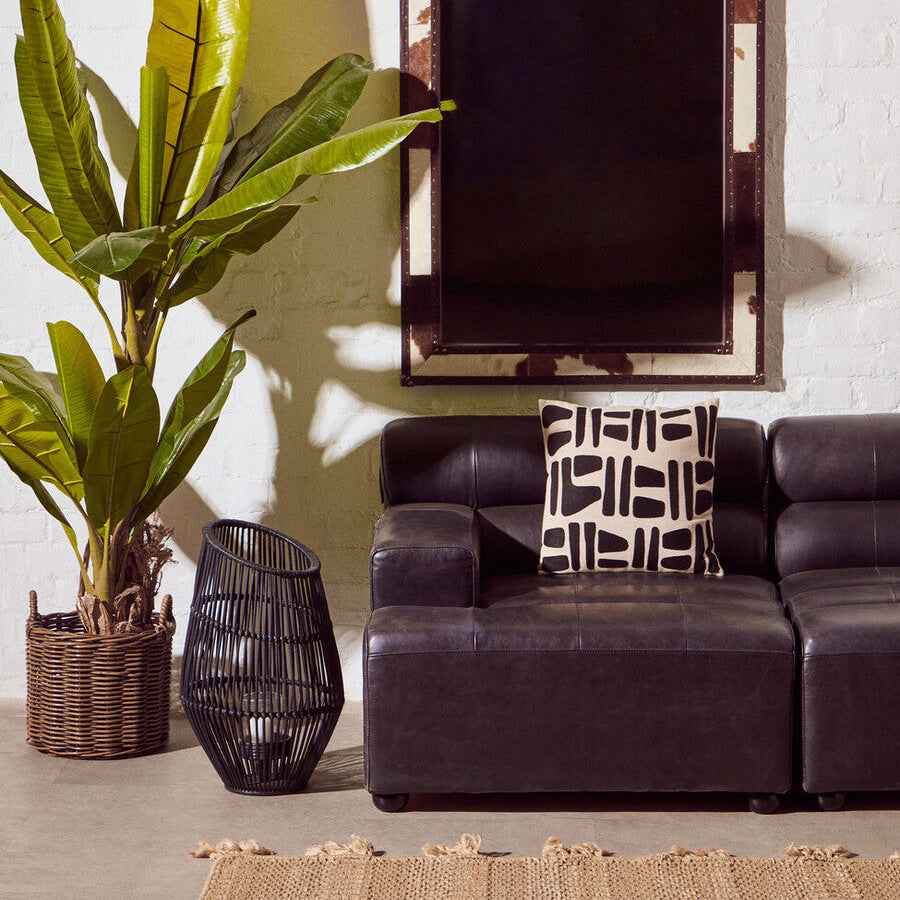 Antique Black Left Arm Leather Modular Chaise Sofa | King