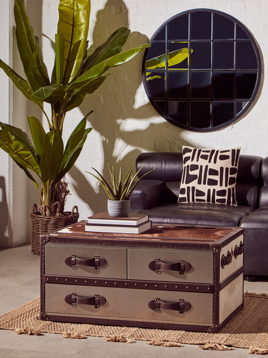 Antique Black Left Arm Leather Modular Chaise Sofa | King