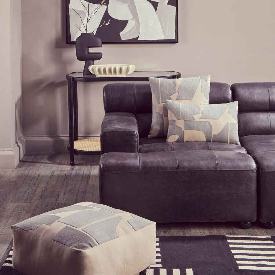 Antique Black Left Arm Leather Modular Chaise Sofa | King