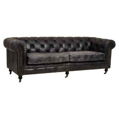 3 Seater Antique Black Chesterfield Leather Sofa | Hoxton