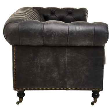 3 Seater Antique Black Chesterfield Leather Sofa | Hoxton