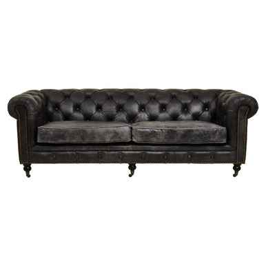 3 Seater Antique Black Chesterfield Leather Sofa | Hoxton