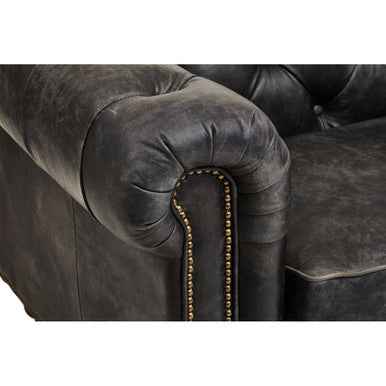 3 Seater Antique Black Chesterfield Leather Sofa | Hoxton